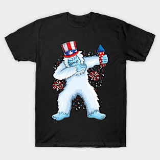 USA American Flag dabbing yeti Sasquatch 4th of July T-Shirt